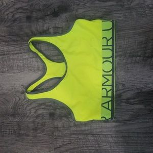 Neon yellow under armour sports bra